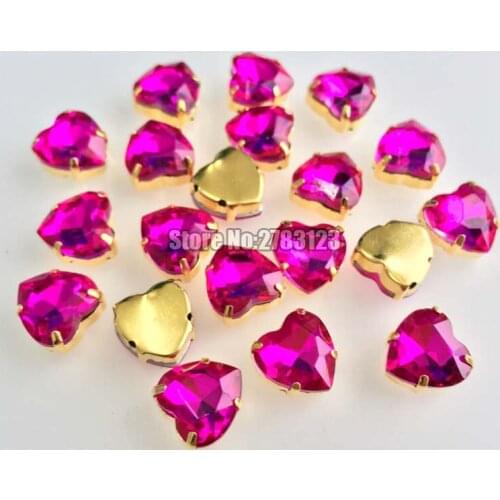 Gold bottom rose red heart shape AAA Glass Crystal flat back sew on claw rhinbestones ,diy/Clothing accessories SWHJ08