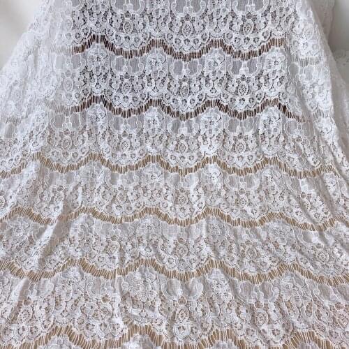 1 Yard White Embroidery French Chantilly Eyelash Lace Fabric With Corded DIY Sewing Craft Accessories Dress Material Costume
