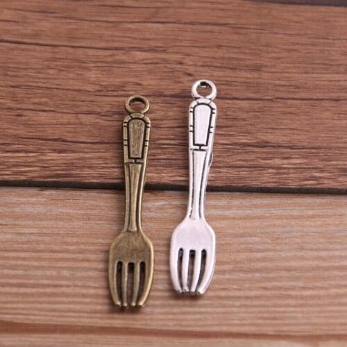 10PCS 9*53mm Two Colors Trendy Vintage Fork Tableware Pendants Charms For Jewelry Making Charm P6498