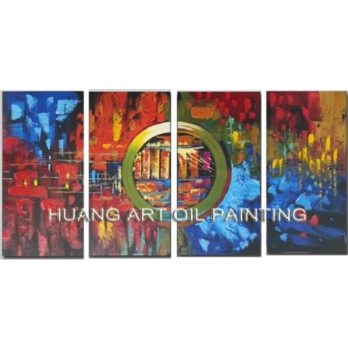 100% Handmade Oil Painting Abstract Landscape 4 Panels Group of Paintings on Canvas for Home Decor Art Circle Painting