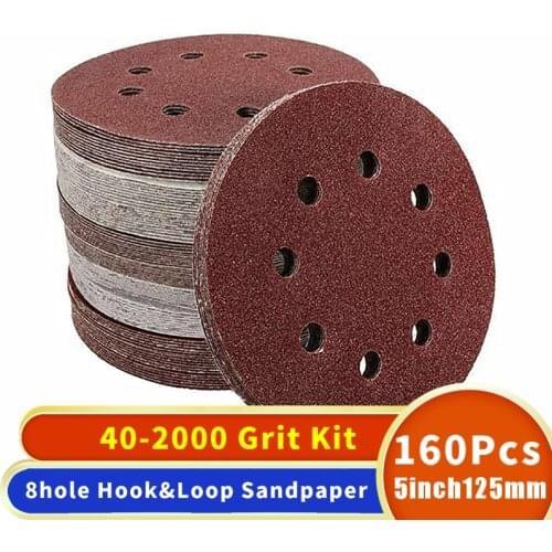 160pcs/carton girt 40-2000 redRound Shape Sanding Discs Buffing Sheet Sandpaper 8 Hole Sander Polishing Pad Each of