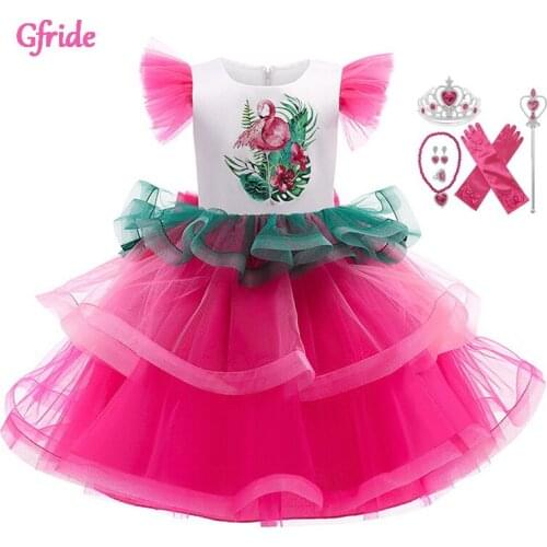 2021 Summer Flowers Girl Animal Costume Dress Headband Ruffle Sleeve Kids Birthday Party Gown Elegant Piano Performance Clothing