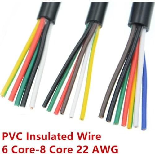 22 AWG 0.3MM2 RVV 6/7/8 Cores Copper Wire Conductor Electric RVV Cable Black soft sheathed wire
