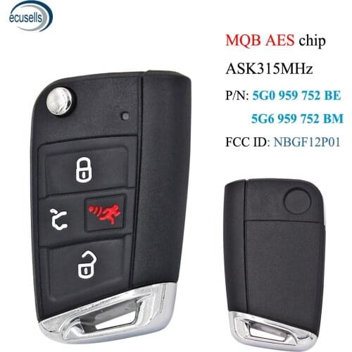 3+1 Button ASK315 MHz Smart Key For VW 2015-2019 Golf GTI/MQB AES / PN:5G6 959 752 BM / 5G0 959 752 BE/ HU162 / HU66 With Recess