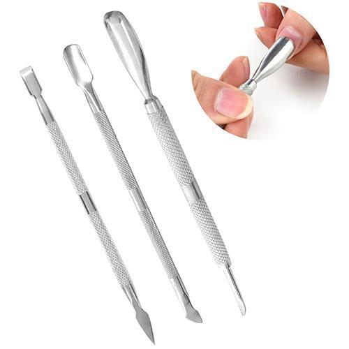 3 Pcs Stainless Steel Cuticle Tools Spoon Pusher Remover Manicure Pedicure Set