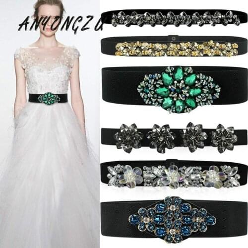 30 styles Crystal Inlaid Elastic Belt Women Dress Sweater With Skirt Fashion Decoration Waistband bright light Exquisite luxury