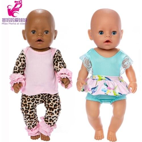 43cm New Born Baby Doll clothes leopard pajama set Wear v dress 18 Inch American Doll clothes Dress Accessories