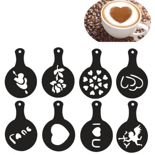 8PCS/set Cappuccino Mold Fancy Coffee Stencils Printing Model Cake Powdered Sugar Chocolate​ Cocoa Coffee Printing Tools