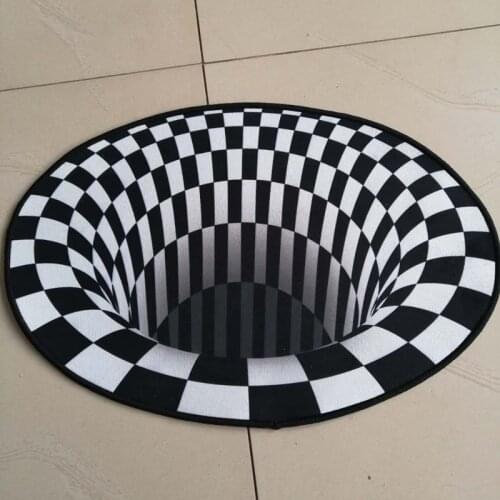 Black and White 3D illusion Rugs Living Room Carpets Bedside Bedroom Floor Area Rug Kids Play Flannel Non-slip Round Chair Mats