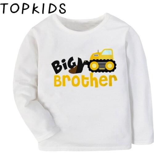 Kids Big & Little Brother Excavator Cartoon Print Funny T-shirt Children Casual Tops Baby Boys Girls Long Sleeve T shirt,LKP5395