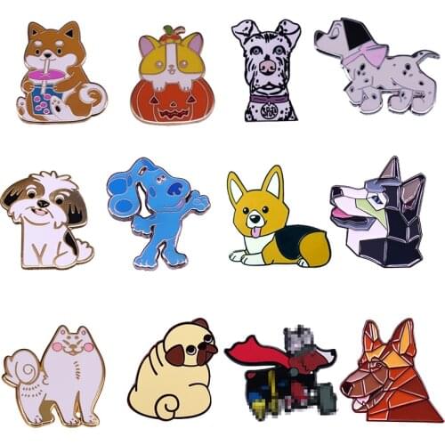 Cartoons Puppy Corgi Husky Dog Lover Enamel Brooch Pins Badge Lapel Pin Brooches Alloy Metal Fashion Jewelry Accessories