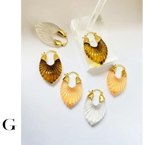 GHIDBK U-Shaped Resin Earrings For Women Girls Ins Cold Wind Summer Chic Style Earrings Exaggerated Amber Female Earring Gift