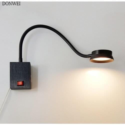 5W LED Hoses Wall Lamp Flexible Home Hotel Bedside Reading Wall Light Modern Fashion Book Lights With Knob Switch AC 110V/220V