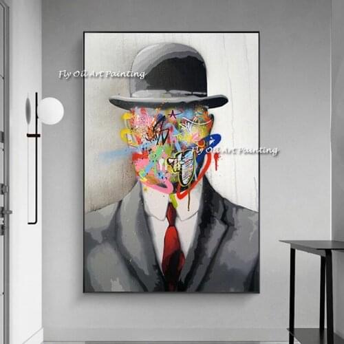 Rene Magritte Famous Painting Son of Man Graffiti Street Art Handpainted Pop Art Canvas Paintings Art for Home Decor