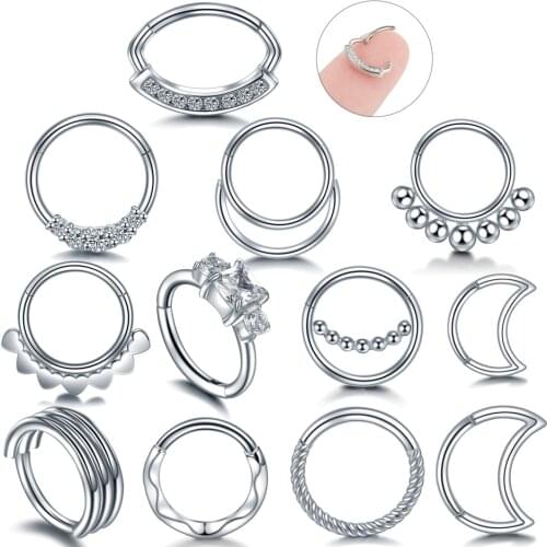 1PC Steel Septum Piercing Hinged Segment Nose Ring 18G 16G Nose Piercings Septum Cartilage Tragus Clicker Body Piercing Jewelry