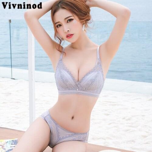 Women Transparent Sexy Plus Size WireFree Bra Set Women Push Up Bra Sets Push up Lace Up Bra Set Bralette Lingerie Tops Intimate