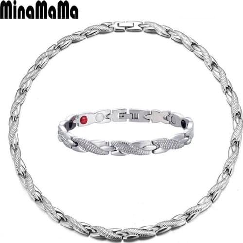 Fashion Magnetic Bracelet Necklace for Men Women Stainless Steel Germanium Jewelry Sets Chain Health Energy Jewelry Sets