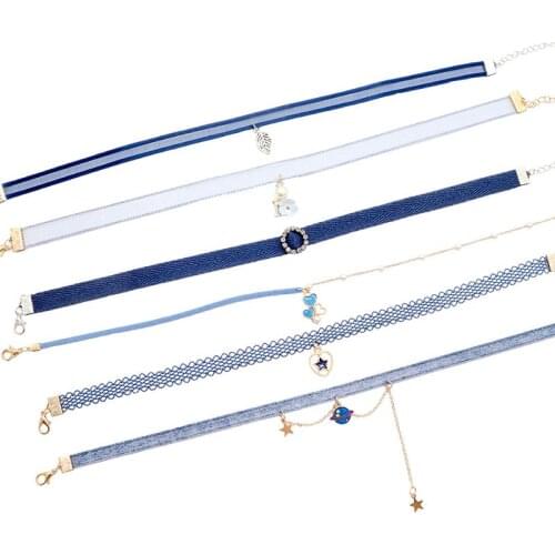 Fashion Women Choker Necklace Flower Rhinestone Star Pendant Necklace Lace Neck Collares Choker Necklace Lace Choker Jewelry