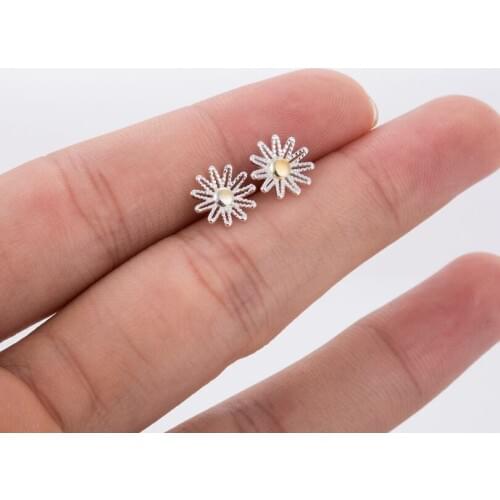 Fashion Silver Color Flower Stud Earrings For Women Girls Elegant Jewelry Birthday New Year Gift