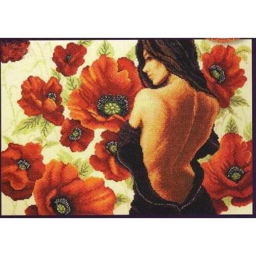 Top Quality beautiful lovely counted cross stitch kit poppy girl, poppy lady, poppy woman flower