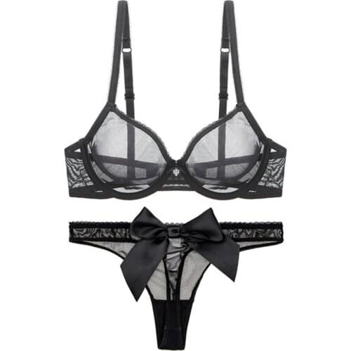 New Women Bra With Panties Set Plunge Lace Sexy Wire Ring Push Up Bralette Tops Bow Briefs Female Hot Suit Plus Size 30-42