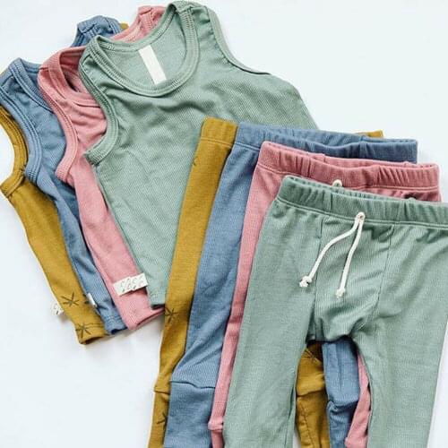 Newborn Baby Boy Girl Clothes Solid Color Vest Tops+Long Pants 2PCS Outfits Set