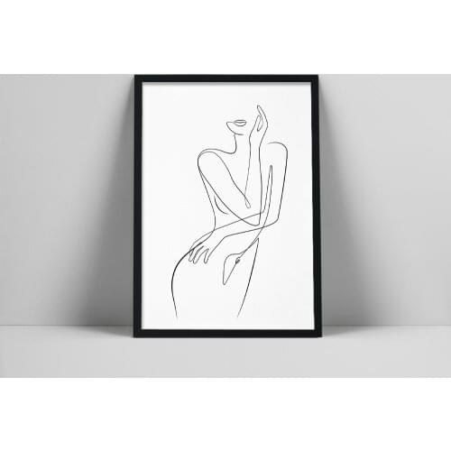 One line woman print, Single line female body drawing, Simple bedroom print, Printable figure sketch, Nude woman wall alist art