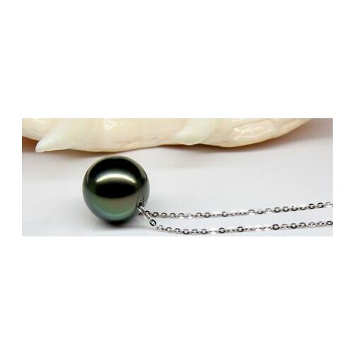 Free shipping >>>>noble jewelry stunning round south sea13-14mm black green pearl necklace 14k
