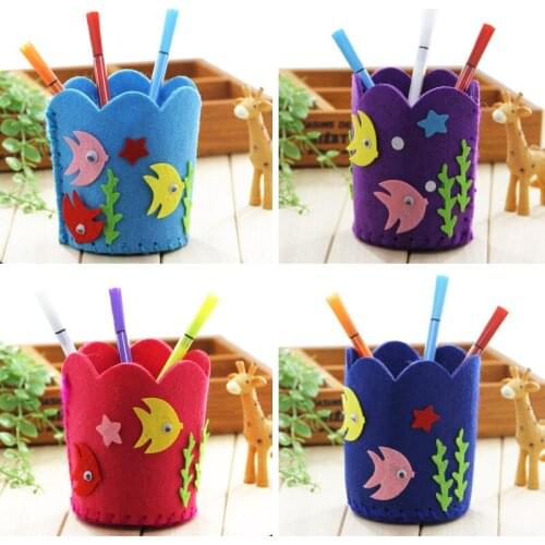 Educational Toy DIY Handmade Pen Brushes Container Holder Cute Cartoon Sewing Pen Holder Puzzle Kids Handcraft Toy