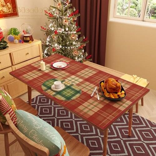 Christmas Themed PU Table Mat New Year Decoration Tea Table And Tablecloth Oilproof Placemat Pad for Home Kitchen Diningroom