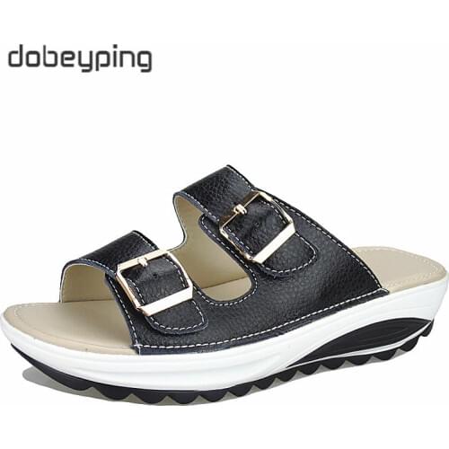 Casual Womens Sandals Genuine Leather Summer Flats Shoes Women Platform Wedges Female Slides Beach Flip Flops Plus Size 35-42