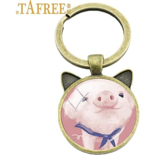 TAFREE lovely Animal earring keychain Vintage key hold Elephant rabbit pig key chain simple trend keyring jewelry TB133