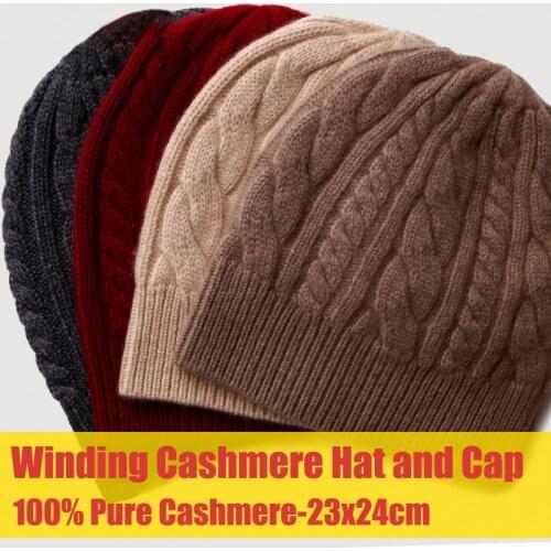 100% Pure Cashmere Hat and Cap for Women Men Unisex Real Cashmere Knitted Cap Winter Warm Soft Hats Thicken Natural Cashmere Hat