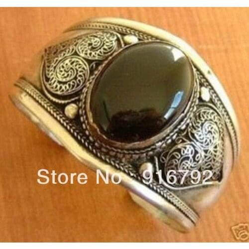 Old tibet silver black engraving pattern jewelry man cuff bracelet bangle