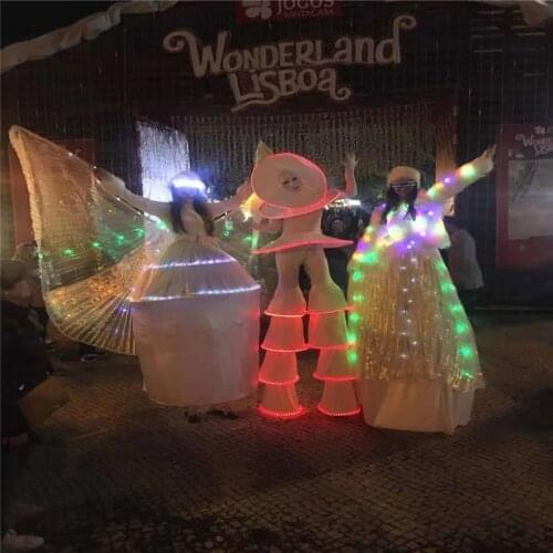 CC26 Ballroom dance led costumes robot Stilt suit white luminous light clown stage wears catwalk performance clothe bar dj dress