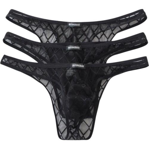 3PCS/Lot Sexy Men Underwear Mesh See Through Bikini Briefs Breathable Male Homme Panties Low Waist Underpants Mens Briefs Thongs