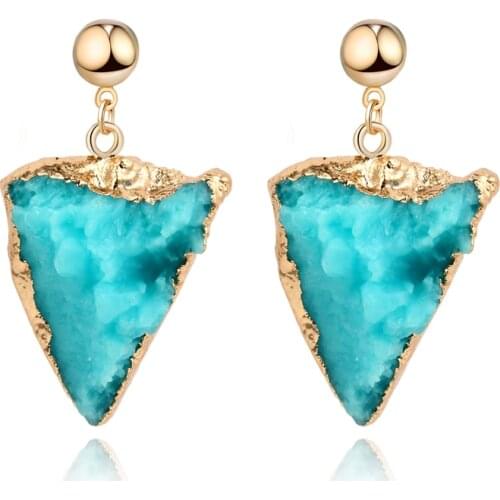 Unique Female Resin Stone Triangle Dangle Druzy Earings For Women Jewelry Handmade Drusy Drop Earing Eardrop Pink Earrings E153