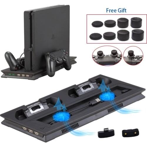 PS4 Slim Ultrathin Charging Heat Sink Vertical Stand Cooling Fan Dual Controller Charger Station for PS4 Slim USB HUB