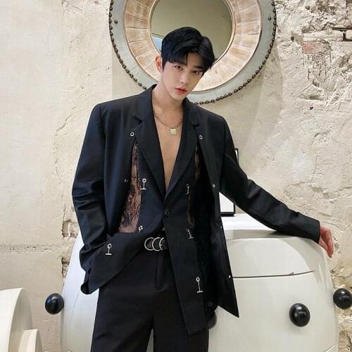 2021 spring and autumn style of Korean tide brand retro lace metal chain suit male Korean version design suit