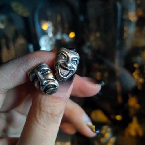 Vintage Silver Color Clown Mask Stud Earrings Personality Smiling Face and Crying Face Earrings Motorcycle Party Punk Jewelry