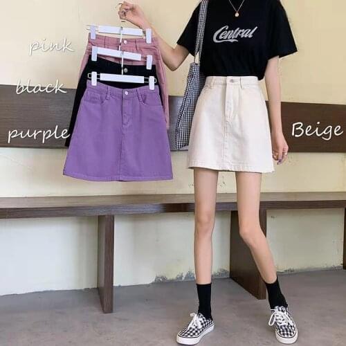 Women Mini Skirt Spring 2021 Office Lady Fashion Solid High Waist Harajuku Skirt Ladies A-Line Female Casual Denim Fabric Skirt