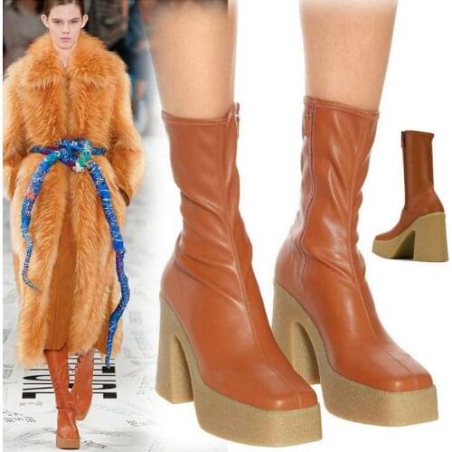 Spring Sexy Square Toe Boots For Women Elastic Knight Boots High Heels Thigh High Boots Platform Shoes Women botines mujer 2021