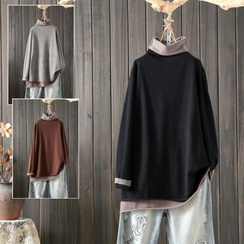 False 2 Pieces Knitted Women Sweater Pullovers Turtleneck Long-Sleeved Loose Casual All Match Female Pulls Tops