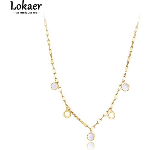 Lokaer Original Design Stainless Steel Geometric Disc Choker Necklaces Jewelry Fashion Chain Pendant Necklace For Women N21142