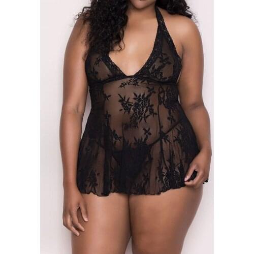 Plus Size 5XL Women Sexy Lingerie Babydoll Erotic Black Lace large Size Costumes Sleepwear Dress Transparent Sexy Underwear