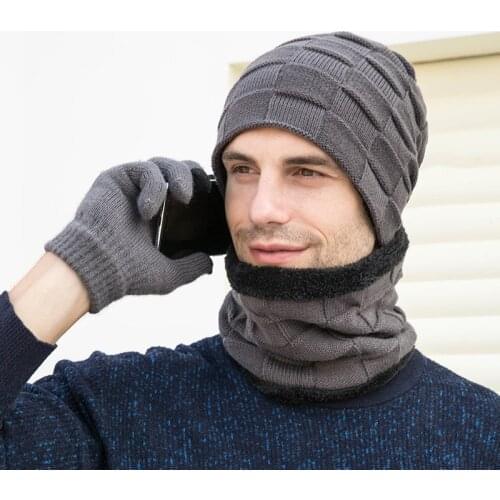 9550 winter hot style in Europe and America and wool knitted men turtleneck cap outdoor hat scarf gloves three-piece hat