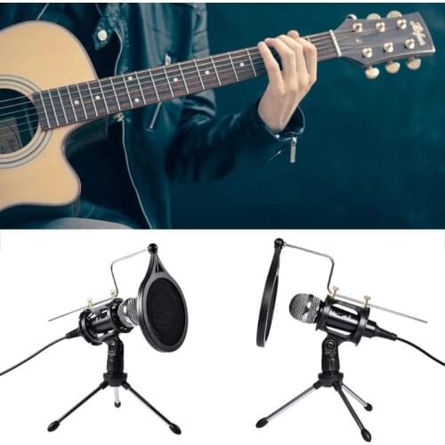 1Set USB Computer Microphone Phone Condenser Mic with Acoustic Filter Stand Holder for Broadcast Podcasting Online Chatting