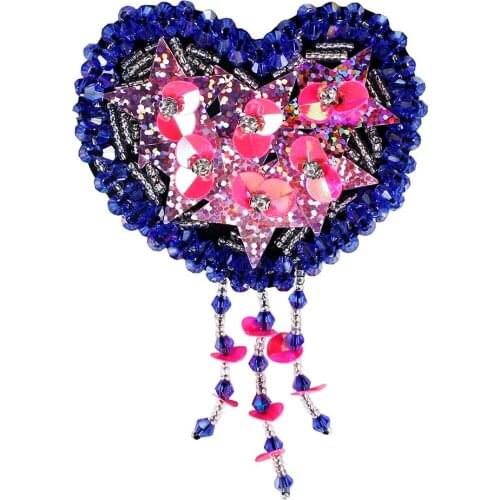 10pieces Fashion Beaded Fringe Sequin Heart Patches DIY Brooches Bags Decorated Badges Craft Sewing Accessories TH1174