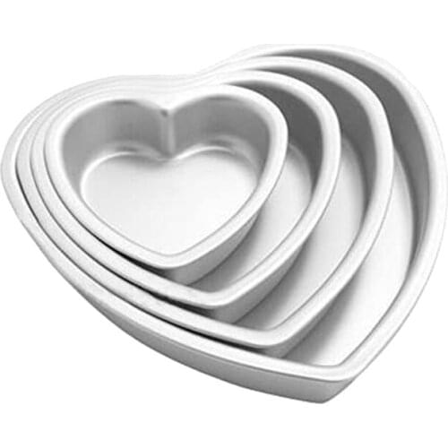 BAKESE 4 Pcs Aluminium Heart Shaped Cake Pan Set Tin Muffin Chocolate Mold Baking With Removable Bottom-ABUX