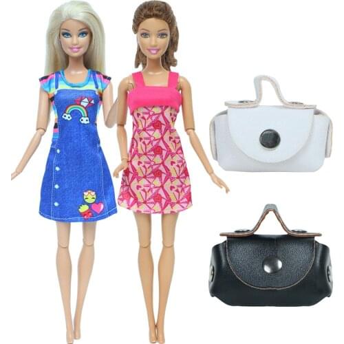 4 Pcs/Lot = 2 Pcs Fashion Mix Style Dress Skirt + 2 Pcs Black White Purse Handbag Clothes for Barbie Doll Baby Toys Accessories